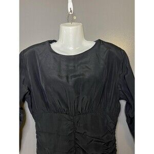 Vintage Christine David Blouse Womens Medium Black Ruched Tunic Top Made USA